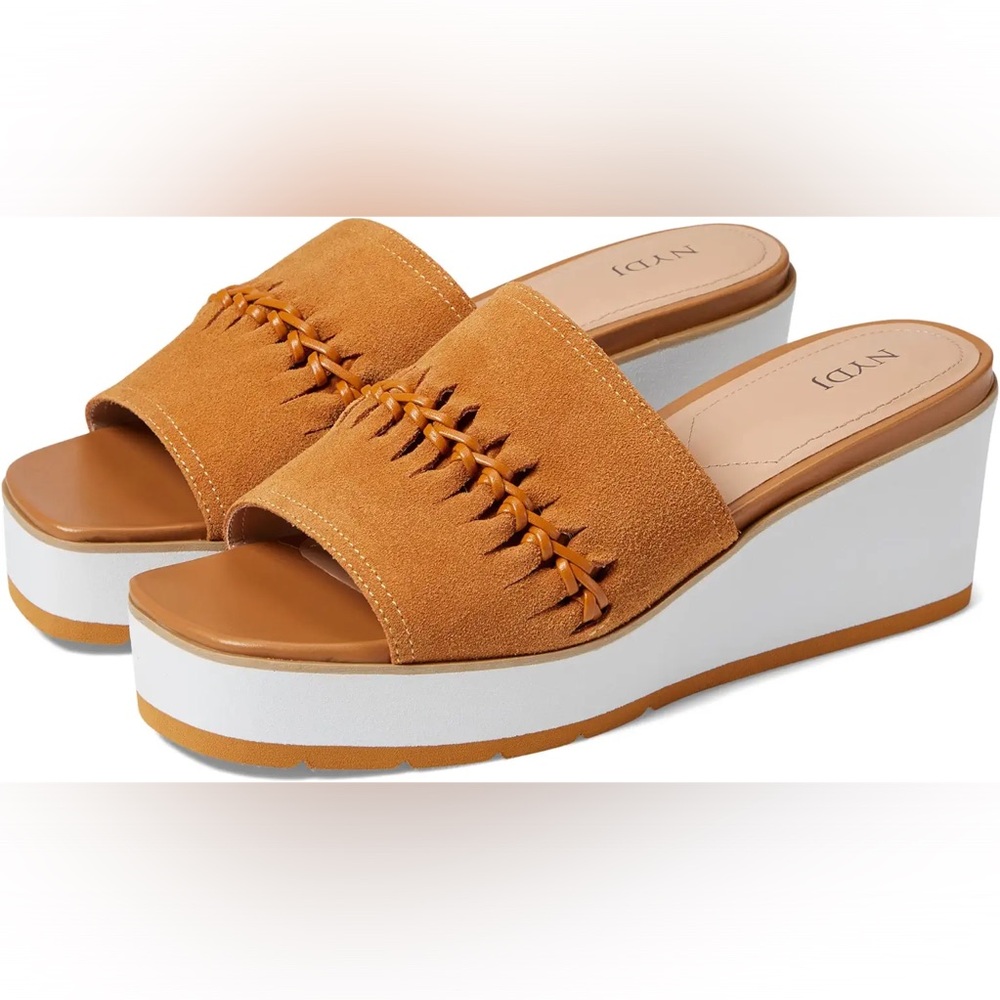 NYDJ Rory Wedge Sandals Suede cognac casual classic summer fall style comfy